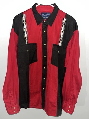 Vintage Wrangler Aztec Western Shirt Colorblock Pearl Snap 100% Cotton Mens XL - Image 1 of 4