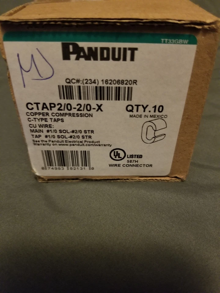 10 Panduit CTAP2/0-2/0-X Copper Compression C-Type Taps - Image 1 of 1