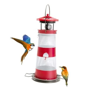 Mangiatoia solare per uccelli faro da appendere esterno mangiatoia per uccelli giardino rosso - Foto 1 di 7