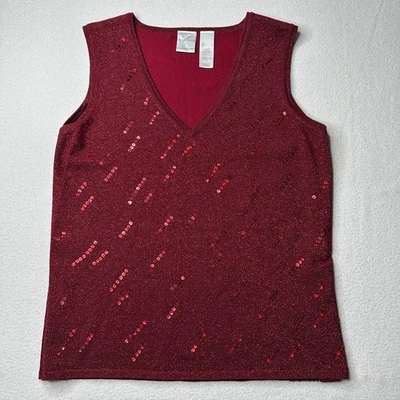 Top Emma James Liz Claiborne para mujer cuello en V sin mangas borgoña vacaciones lentejuelas L Foto 1 de 4