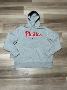 VTG Nike Team Center Swoosh Philadelphia Phillies Gray Hoodie Sweatshirt SZ 2XL - Picture 1 of 10