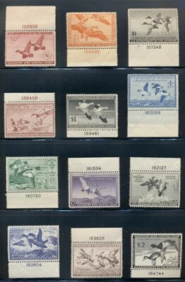 US #RW10-23, Duck Stamp coll. Plate No. Singles (14 diff) all og, LH Scott $995 - Image 1 of 2