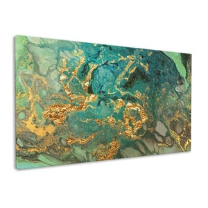Decoración artística del hogar con estampado de lona verde esmeralda enmarcado abstracto verde y dorado - Imagen 1 de 4