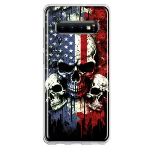 For Samsung Galaxy S10 PlusShockproof Hybrid Case, USA Flag Skulls Blue Red - Picture 1 of 1