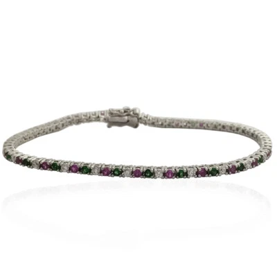 Bracciale tennis Italia mm 2 argento 925 zirconi verde bianco rosso cm 20 - Immagine 1 di 2