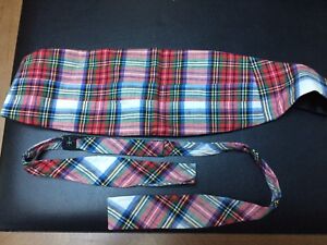 Vtg John Douglas 100% Cotton Cummerbund & Bow Tie Set Madras Plaid Multii-Color