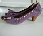 B Makowsky Purple Suede Open Peep Toe Pumps Heels Bow Shoes Stitch Detail 8.5M