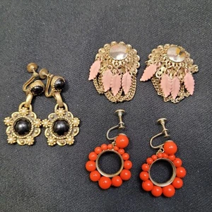 Pendientes con clip y tornillo trasero, 4 prs vintage - Imagen 1 de 7