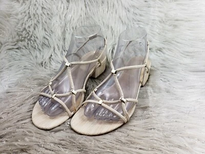 ANDREW GELLER Sand Color Faux Snake Skin Sandals Size 7.5 - Image 1 of 4