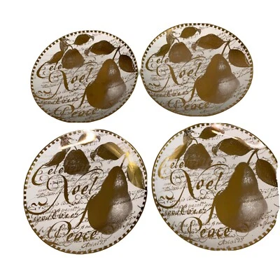 Cuatro platos de postre navideño de pera blanca dorada de restauración Hardware Foto 1 de 4