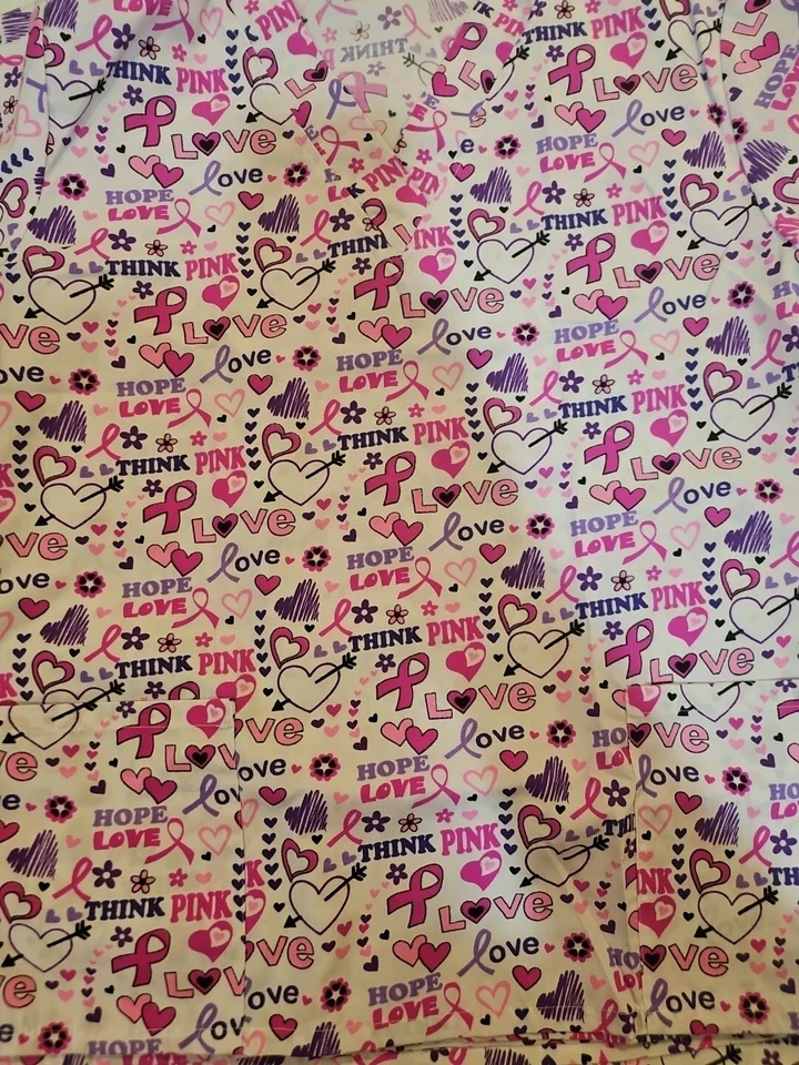 Medical Uniform Scrubs Top pink breast cancer Awareness Pockets Hearts Love Hope - Image 1 of 1