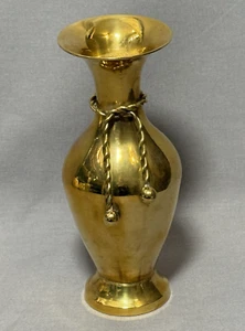 Vintage Small Bud Vase Solid Brass With Twisted Rope Tassel 6" Tall India - Picture 1 of 7