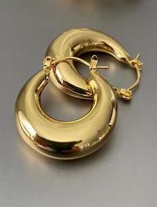 Aretes Argollas en Oro 14K Pendientes Joyería Fina de Moda Regalos Para Mujer - Picture 1 of 10