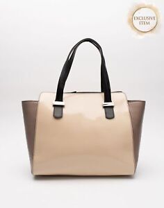 RRP€313 STUDIO POLLINI Leather Tote Bag Large Logo Zip Closure Made in Italy