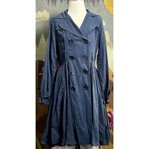 Anthropologie DRA Skirted Trenchcoat Trench Coat Jacket Navy Blue M - Picture 1 of 18