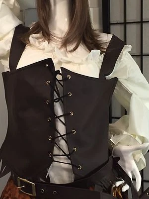 Chaleco Corpiño Renacimiento Damas Pirata Marrón VINILO-Mujer-Accesorio de Disfraz-Nuevo Foto 1 de 3