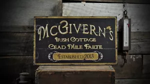 Custom Irish Cottage Est Date Sign - Rustic Hand Made Vintage Wooden - Picture 1 of 1