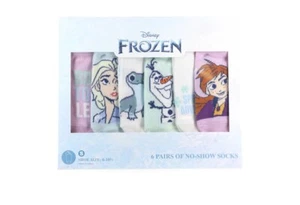 6 Pairs Girls No Show Socks- Disney Frozen- Shoe Size Large 4-10 - Picture 1 of 6