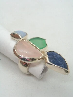 ANELLO in ARGENTO 925 con PIETRE DURE naturali: Quarzo Sodalite Agata Calcedonio - Immagine 1 di 4