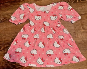 GIRLS HELLO KITTY PINK DRESS NEW COTTON PUFF SLEEVE LARGE 10/12 - Picture 1 of 5