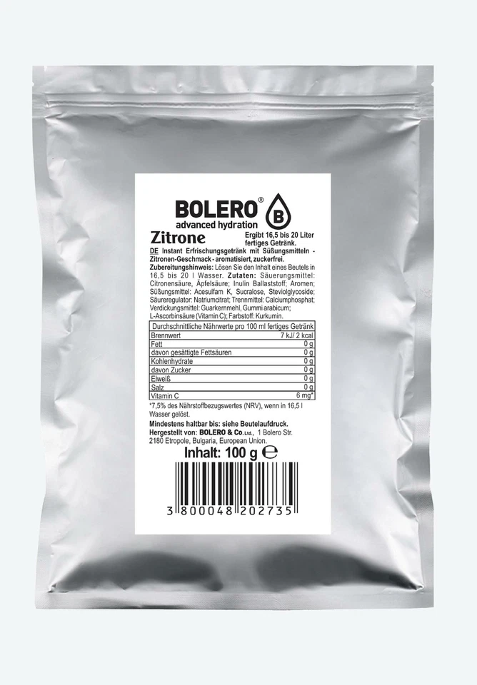 (56,20EUR/kg) Bolero Drinks zuckerfreies Getränkepulver 100g Beutel Zitrone