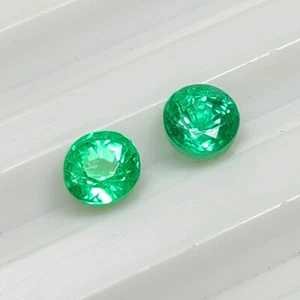 Certified 0.77 CT - Natural Zambian Emerald Round Pair Good Luster Gem - 7284 - Picture 1 of 3