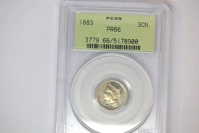1883 Three Cent Nickel- PCGS PR-66 Old Green Holder.   Superb Rare Date. - Image 1 of 3