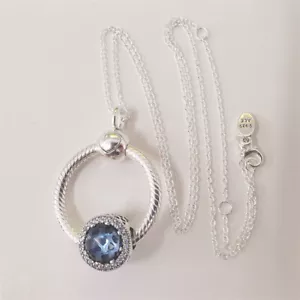 Set Collana Pandora Argento S925 ALE Blu Chiaro di Luna Medium O Pendente - Foto 1 di 4