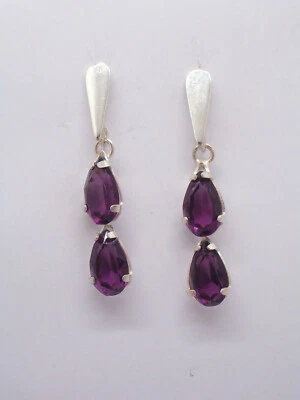 Orecchini in ARGENTO 925 con Pietra sintetica viola - imitazione ametista - - Immagine 1 di 4