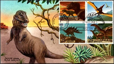 Scott 2425a 25 Cents Dinosaurs Jeanne Horak Hand Painted FDC 14/20 - Image 1 of 2