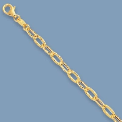 Pulsera de tobillo con eslabones ovalados martillados Cierre de langosta Oro amarillo real de 14K  Foto 1 de 2