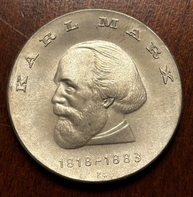 1968 East German 20 Marks Karl Marx 150th Birthday Anniversary Silver Coin - Image 1 of 3