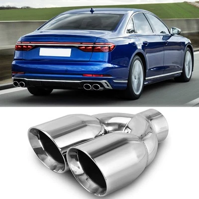 2.5" Dual Exhaust Tip Double Wall Stainless Steel For Audi A4 A6 A7 A8 Quattro - Image 1 of 4