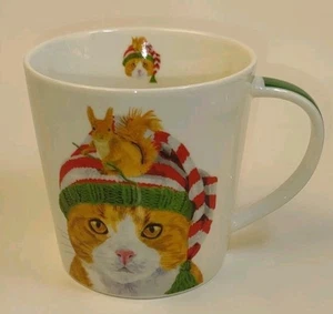 PPD Kunstbecher mit zwei Dosen Weihnachten Katze gestreift Mütze Eichhörnchen orange Tabby Bone China - Bild 1 von 6