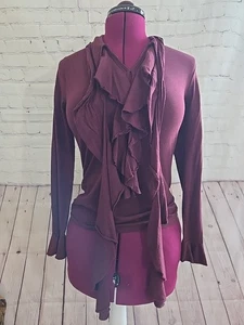 Ralph Lauren Sport Burgundy Ruffle Long Sleeve Romantic Poet Blouse Sz S - Picture 1 of 9