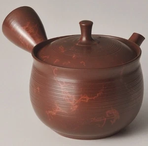 Tokoname ware Pottery Japanese Teapot Brown clay Red tie-dye Kyusu 160ml Japan - Picture 1 of 1