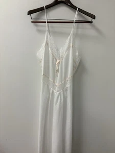 70s Sears White w/Pink Cotton & Lace Slip Nightgown Maxi Length - Picture 1 of 10