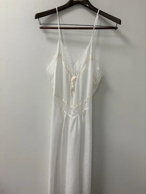 70s Sears White w/Pink Cotton & Lace Slip Nightgown Maxi Length - Image 1 of 4