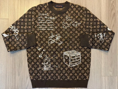 Louis Vuitton Monogram Embroidered Wool Crewneck sweater havana brown sz M - Image 1 of 2