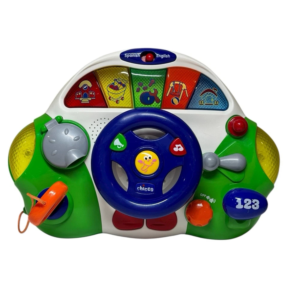 Rare 2000s Chicco Bilingual Smart Talking Driver Toy Steering Wheel Lights Sound - Image 1 of 4