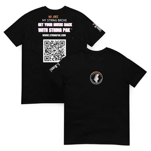 String Pak  “No Joke My String Broke” Musician T-Shirt | Guitar Player Tee w/ QR - Picture 1 of 60