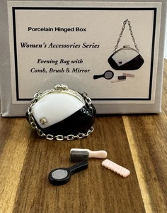 PHB Porcelain Hinged Trinket Box Woman’s Evening Bag Purse On Chain & Accessorie - Picture 1 of 10