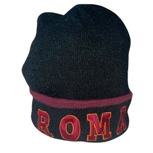 Vintage ROMA Knit Beanie Black & Maroon Cuffed Hat One Size Unisex - Picture 1 of 2