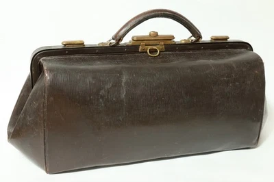 Alte Arzttasche Arztkoffer Ledertasche Doktortasche Hebammen Tasche Koffer Arzt - Bild 1 von 4