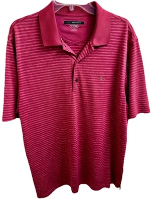 GREG NORMAN (L) Play Dry Golf Polo Frambuesa Tonal Rayas Camisa Aberturas y Logo Foto 1 de 4