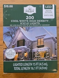 Holiday Time Christmas Lights 200 Cool White High Density Icicle Lights LED 16' - Picture 1 of 5