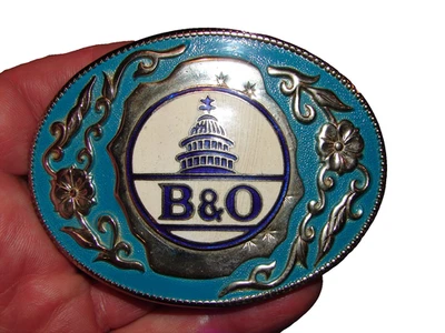 Vintage B&O Railroad Advertising Blue & Silver Belt Buckle Unsued Nice !!!!!!!!! - Image 1 of 4