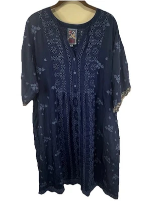 Johnny Was Embroidered Floral Eyelet Top Tunic Dress Petite XL Blue Boho Beach - Image 1 of 4