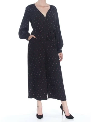 Maison Jules Wide Leg Cropped Jumpsuit Womens 8 Black Ladybug Print Long Sleeves - Image 1 of 4