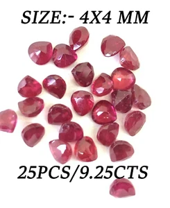 9.25 Ct Red Ruby Heart Shape Size 4 mm Cut Faceted 25 Pcs Lot Loose Gemstone6204 - Picture 1 of 4